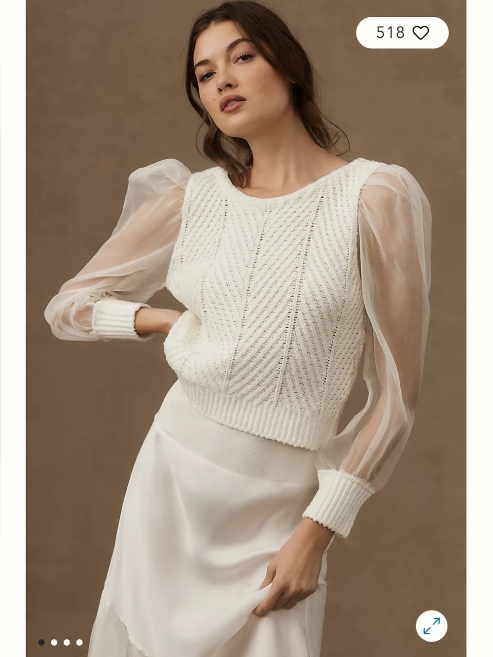 Maeve Anthropologie Twofer Cable Knit Sweater Vest Mesh Puff Sleeves Medium